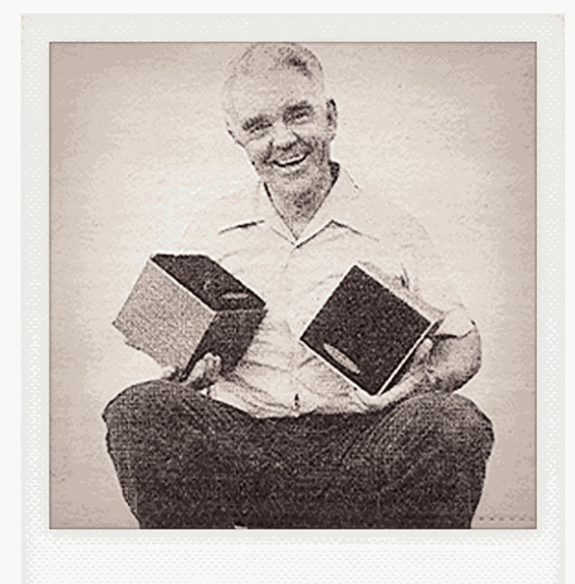 Jack Wilson holding Auratone 5C speakers